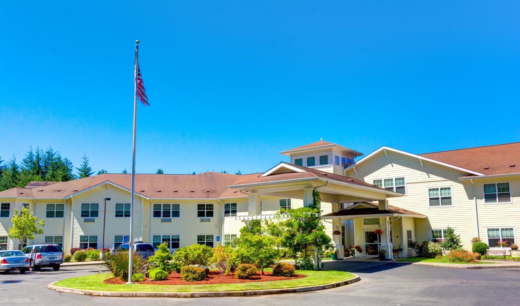 a building with a flag on the roof